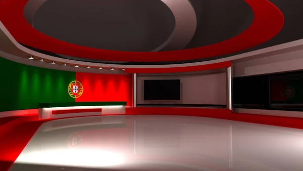 Studio Portugal Portuguese Flag News Studio Background Any Green Screen — Stock Photo, Image