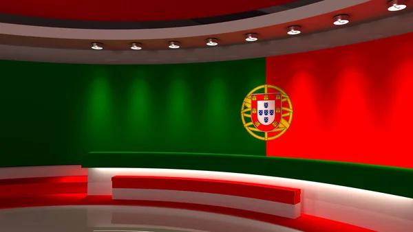 Studio Portugal Portuguese Flag News Studio Background Any Green Screen — Stock Photo, Image