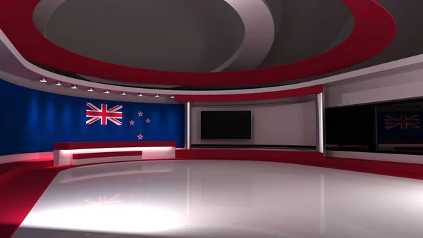 Στούντιο Τηλεόρασης Σημαία Νέας Ζηλανδίας Στούντιο Ειδήσεων Τέλειο Σκηνικό Για — Φωτογραφία Αρχείου