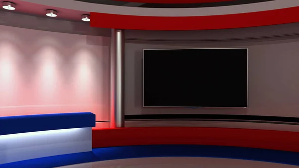 电视演播室韩国 韩国国旗 新闻演播室任何绿色屏幕或彩色键视频制作的背景 3D渲染 — 图库照片