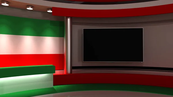 Studio Iran Iranian Flag News Studio Background Any Green Screen — Stock Photo, Image