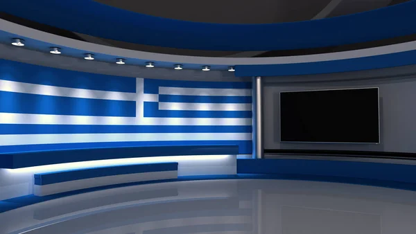 Studio Greece Greek Flag Studio Greek Flag Background News Studio — Stock Photo, Image