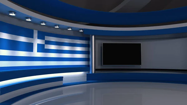 Studio Telewizyjne Grecja Greckie Studio Flagowe Grecka Flaga Studio Wiadomości — Zdjęcie stockowe