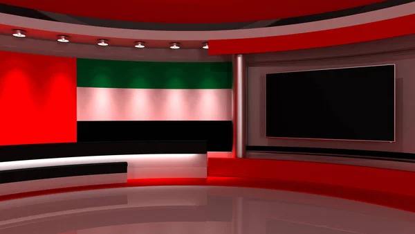 Studio Televisivo Studio Bandiera Dubai Fondo Bandiera Dubai Studio Giornalistico — Foto Stock