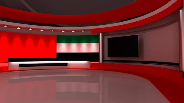 Studio Televisivo Studio Bandiera Dubai Fondo Bandiera Dubai Studio Giornalistico — Foto Stock