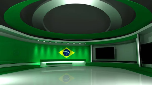 Fernsehstudio Brasilien Flagge Hintergrund Der Brasilianischen Flagge Nachrichtenstudio Die Perfekte — Stockfoto