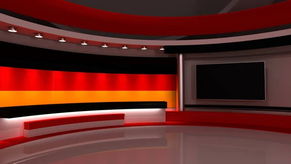电视演播室德国 德国国旗工作室 德国国旗背景 新闻演播室任何绿色屏幕或彩色键视频或照片制作的完美背景 3D渲染 — 图库照片