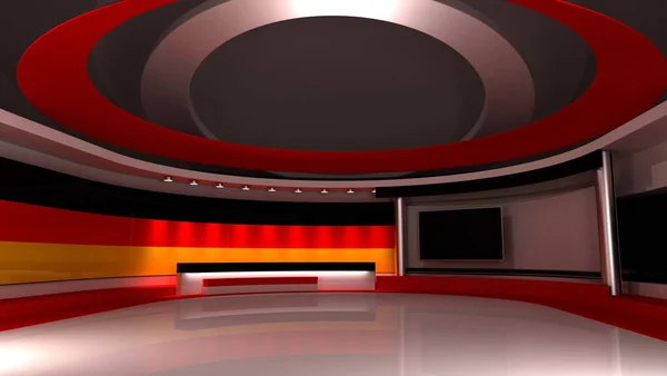 电视演播室德国 德国国旗工作室 德国国旗背景 新闻演播室任何绿色屏幕或彩色键视频或照片制作的完美背景 3D渲染 — 图库照片