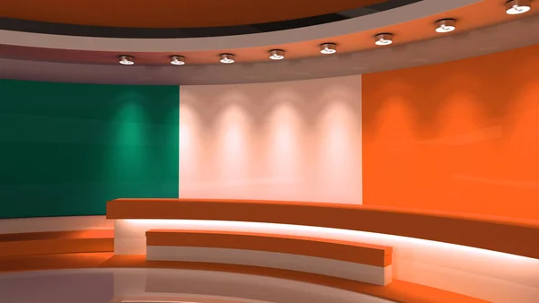 Studio Televisivo Irlanda Bandiera Irlandese Studio Giornalistico Sfondo Qualsiasi Schermo — Foto Stock