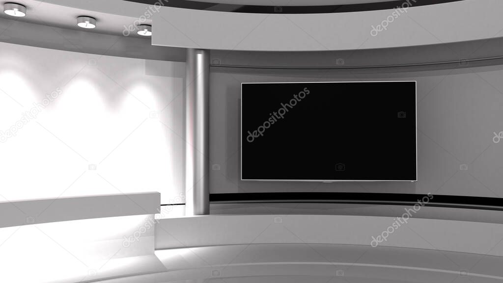 TV studio. Japan. Japanese flag studio. Japanese flag background. News studio. The perfect backdrop for any green screen or chroma key video or photo production. 3d render. 3