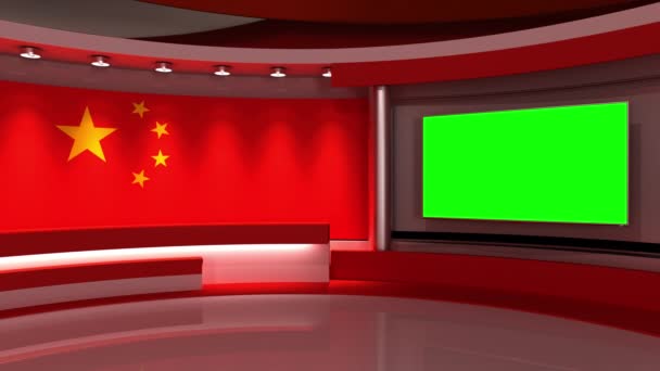 Studio Kinesisk Flagga Bakgrund Nyhetsstudio Loopanimation Bakgrund För Grön Skärm — Stockvideo