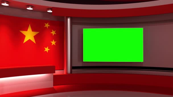 Studio Televisivo Sfondo Della Bandiera Cinese Studio Giornalistico Animazione Loop — Video Stock