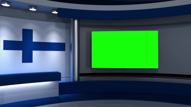 电视演播室芬兰 芬兰国旗背景 新闻演播室循环动画 任何绿色屏幕或彩色键视频制作的背景 3D渲染 — 图库视频影像
