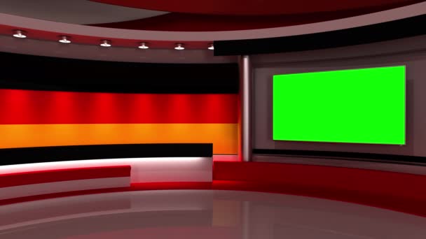 Studio Tyskland Tysk Flagga Nyhetsstudio Loopanimation Bakgrund För Grön Skärm — Stockvideo