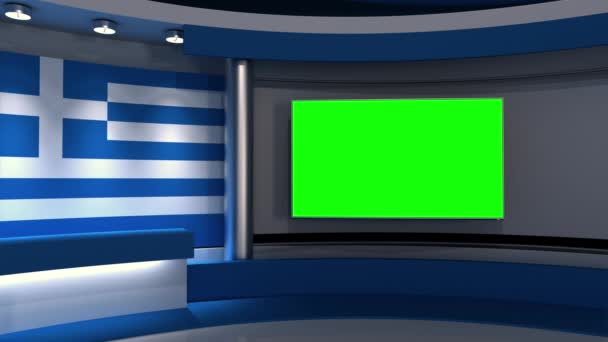 Een Studio Griekse Vlag Achtergrond Nieuws Studio Loop Animatie Achtergrond — Stockvideo