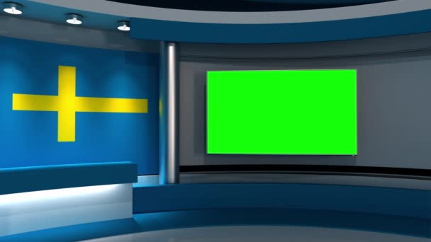 Studio Televisivo Svezia Bandiera Svedese Studio Giornalistico Animazione Loop Sfondo — Video Stock