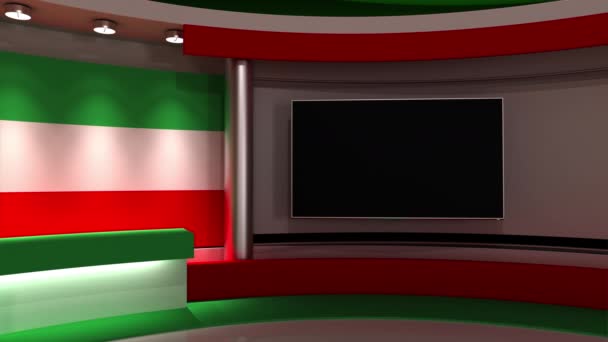 Studio Telewizyjne Iran Irańska Flaga Studio Wiadomości Animacja Pętli Tło — Wideo stockowe