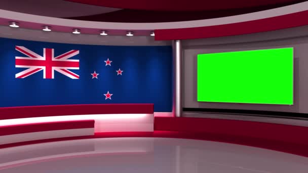 Studio Nya Zeelands Flaggstudio Nya Zeeland Flagga Bakgrund Nyhetsstudio Den — Stockvideo