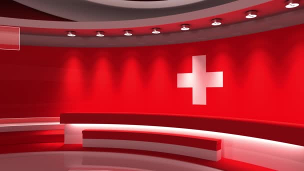 Studio Telewizyjne Szwajcarii Szwajcarska Flaga Studio Wiadomości Animacja Pętli Tło — Wideo stockowe