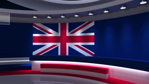 Studio Förenade Kungariket Storbritannien Britich Flaggstudio Storbritannien Flagga Bakgrund Nyhetsstudio — Stockvideo