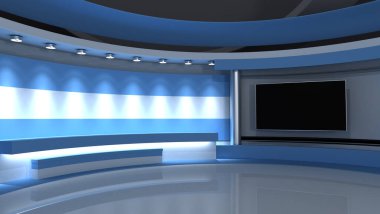 Televizyon stüdyosu. Arjantin. Arjantin bayrağı. Haber stüdyosu. Döngü animasyonu. Herhangi bir yeşil ekran veya krom anahtar video prodüksiyonu için arka plan. 3 boyutlu görüntüleme. 3d