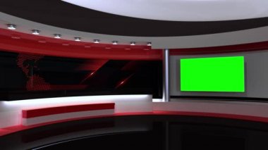 Televizyon stüdyosu. Haber odası. Stüdyo Arkaplanı. - Kırmızı. Haber odası fırını. Herhangi bir yeşil ekran veya krom anahtar video prodüksiyonu için arkaplan. Döngü. 3B görüntüleme.
