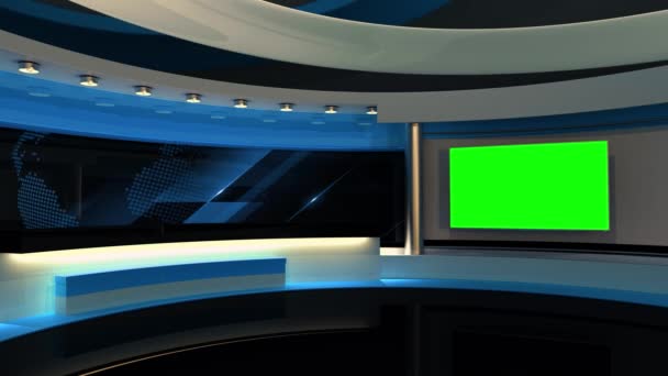 Estudio Televisión Sala Noticias Antecedentes Azul Sala Prensa Panadería Fondo — Vídeo de stock