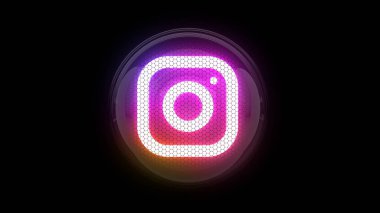Instagram. Instagram logosu. Nixie tüp göstergesi. Gaz boşaltım göstergeleri ve lambalar. Üç boyutlu. 3B Hazırlama