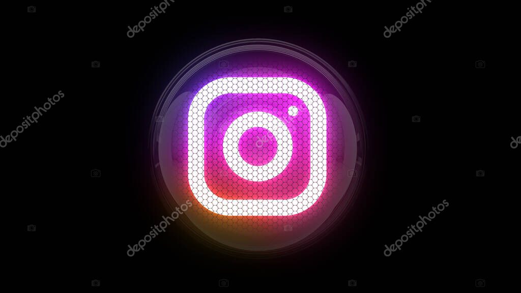 Instagram. Instagram logo. Nixie tube indicator digit. Gas discharge indicators and lamps. 3D. 3D Rendering