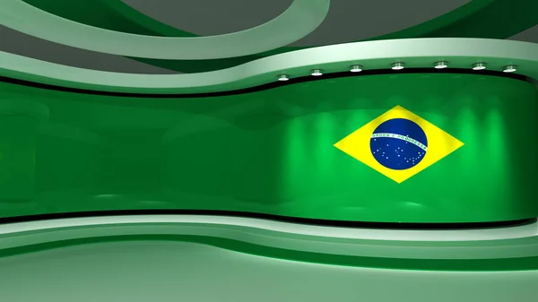 TV studio. Brazil flag studio. Brazil flag background. News studio. The perfect backdrop for any green screen or chroma key video or photo production. 3d render. 3