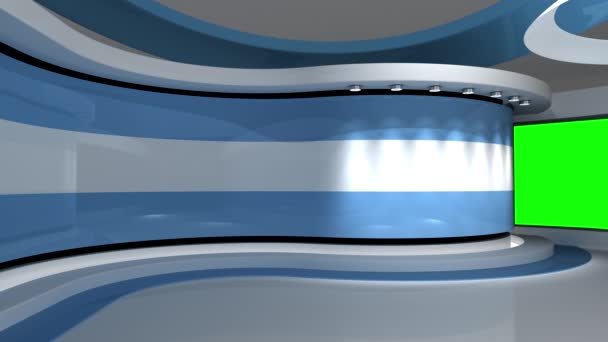 テレビスタジオ ライトブルーの背景 ループアニメーション ニューススタジオ 緑色の画面またはクロマキービデオ制作の背景 3Dレンダリング — ストック動画