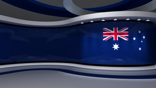 Een Studio Australië Australische Vlag Nieuws Studio Loop Animatie Achtergrond — Stockvideo