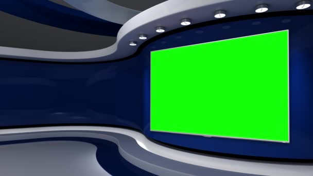 Fernsehstudio Blaues Studio Blauer Hintergrund Nachrichtenstudio Bildschirm Wand Schleifenanimation Hintergrund — Stockvideo