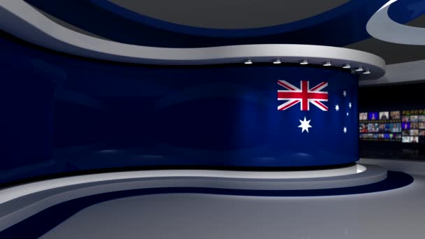 Fernsehstudio Australien Australische Flagge Nachrichtenstudio Schleifenanimation Hintergrund Für Jede Green — Stockvideo