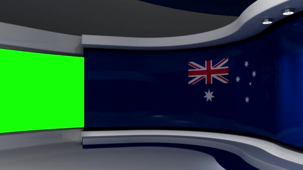 Studio Australien Australisk Flagga Nyhetsstudio Loop Animation Bakgrund För Grön — Stockvideo