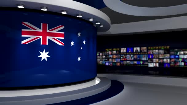 Fernsehstudio Australien Australische Flagge Nachrichtenstudio Schleifenanimation Hintergrund Für Jede Green — Stockvideo