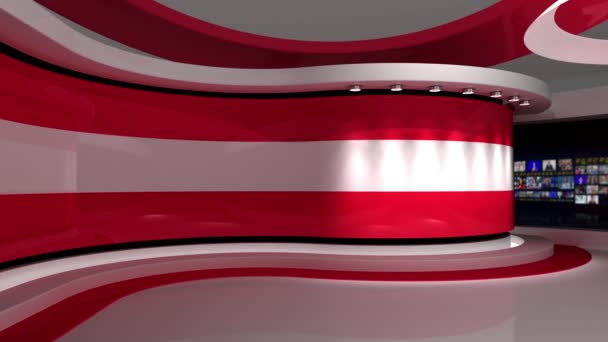 电视演播室奥地利 奥地利国旗 新闻演播室循环动画 任何绿色屏幕或彩色键视频制作的背景 3D渲染 — 图库视频影像