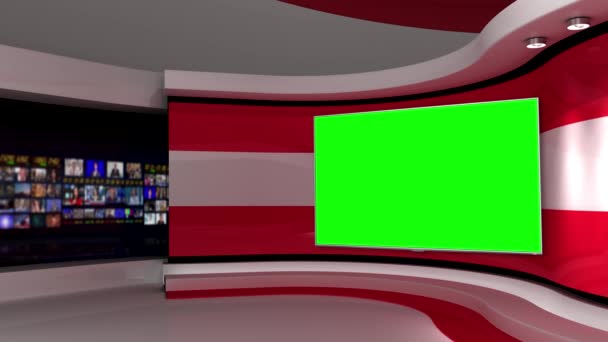 Studio Televisivo Austria Schermo Verde Sul Muro Schermo Parete Bandiera — Video Stock