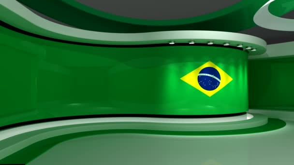 Studio Brasiliansk Flagga Nyhetsstudio Loop Animation Bakgrund För Grön Skärm — Stockvideo