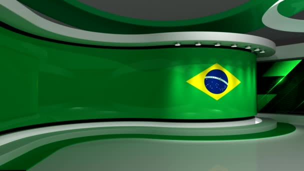 Studio Telewizyjne Brazylijska Flaga Studio Wiadomości Animacja Pętli Tło Dla — Wideo stockowe