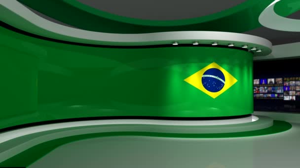 Studio Brazilian Flag News Studio Loop Animation Background Any Green — Stock Video