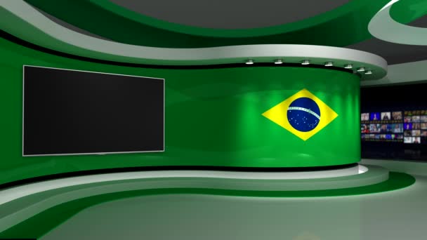 Een Studio Braziliaanse Vlag Nieuws Studio Loop Animatie Achtergrond Voor — Stockvideo