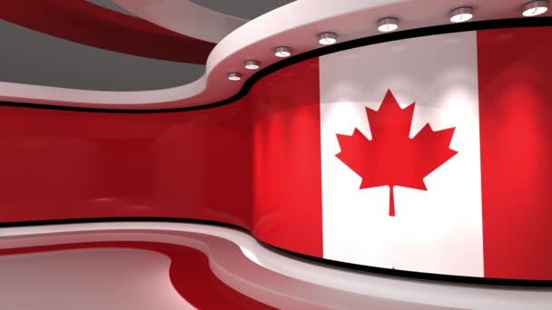 Στούντιο Τηλεόρασης Στον Καναδά Σημαία Καναδά Στούντιο Ειδήσεων Κινούμενα Σχέδια — Αρχείο Βίντεο