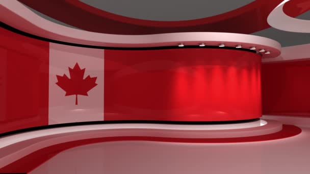电视演播室加拿大 加拿大国旗 新闻演播室循环动画 任何绿色屏幕或彩色键视频制作的背景 3D渲染 — 图库视频影像