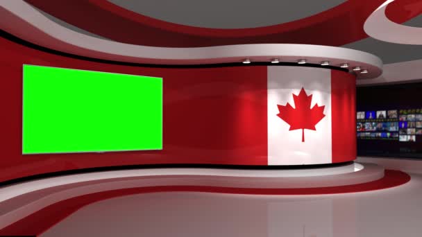 Studioul Canada Drapelul Canadei Studioul Ştiri Animaţie Buclă Fundal Pentru — Videoclip de stoc