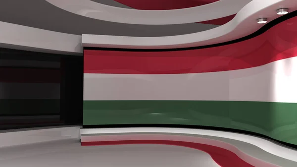 Hungarian flag background. TV studio. News studio. 3d render. 3