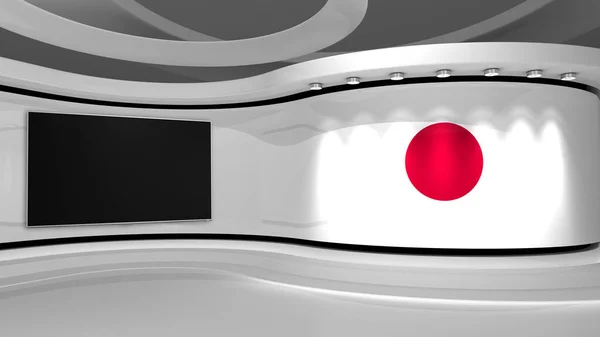 Japan. Japanese flag background. TV studio. News studio. The perfect backdrop for any green screen or chroma key video or photo production. 3d render. 3