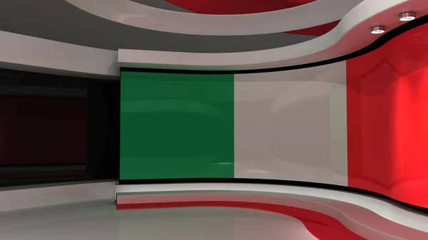 Italien Studio Italien Flagga Bakgrund Nyhetsstudio Den Perfekta Bakgrunden För — Stockfoto