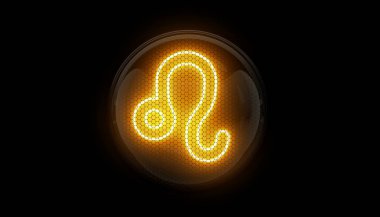 Leo! Leo işareti. Yıldız falı. Nixie tüp göstergesi. Gaz boşaltım göstergeleri ve lambalar. Üç boyutlu. 3B Hazırlama