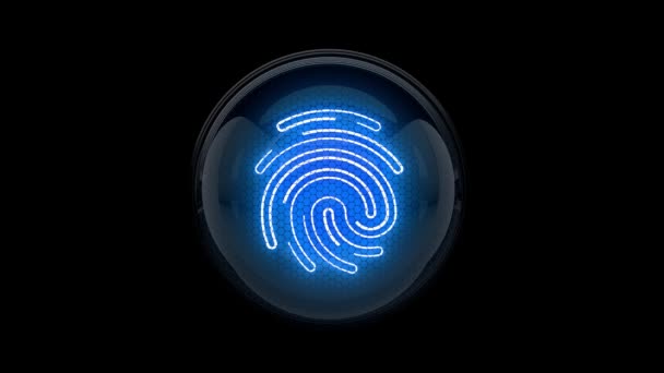 蓝色指纹图指纹图标 循环动画 Nixie管指示器气体排放指示灯 3D渲染 — 图库视频影像